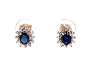 Classic Sophistication Dark Blue Natural Sapphire & Diamond Estate Cluster Stud Earrings in 10k Yellow Gold VIDEO