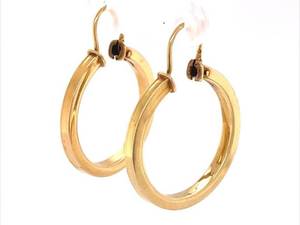 18k Yellow Gold Classic Hoop Earrings, Tubular Square  w Wire Posts. VIDEO