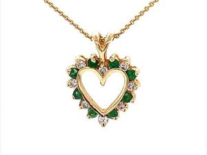 Necklace featuring Emerald & Diamond Open Heart 14k Gold Pendant on 20 10k Yellow Gold Chain, Timeless Estate  VIDEO