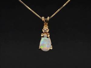 Perfect for Daily Wear Natural Opal Diamond Accent 24 Pendant Box Chain Necklace in 14k Yellow Gold VIDEO