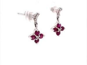 Floral Cluster Estate Ruby & Diamond Dangle Earrings in 14k White Gold  $1,750 Retail VIDEO