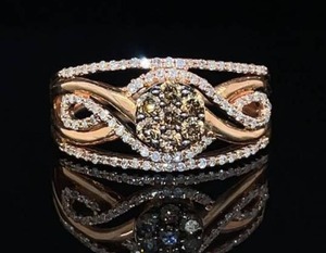 Shimmering Chocolate & White Diamond Love Knot Style Ring in Rose Gold WOW $1,275 Retail VIDEO