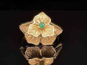 Dream Vacation in Luxury Hawaiian Flower Natural Emerald 3D Ring in 14k Yellow Gold Estate $875 Retail VIDEO