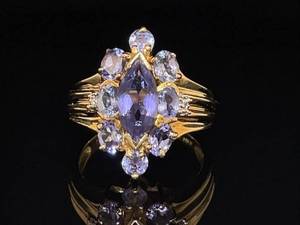 Vintage Vibrancy Estate Marquise Cluster Tanzanite Ring in Yellow Gold