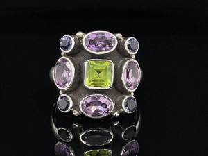 Cosmic Gemstones Multi Amethyst, Peridot & Iolite Bezel Ring in 925 Sterling Silver Estate