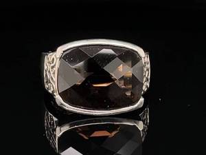 Bold Celtic Style Rectangular Smoky Quartz Bezel Statement Filigree Ring in 925 Sterling Silver