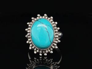 Vintage Boho Style Oval Cabochon Turquoise Sunshine Ring in 925 Sterling Silver Estate VIDEO