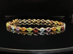 14k Yellow Gold Rainbow Gemstone Tennis Bracelet Peridot, Citrine, Blue Topaz, Garnet &amp Amethyst Estate $1750 Retail VIDEO