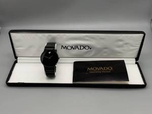 Classic 1990s Movado Museum Ultra Thin Black Watch VIDEO