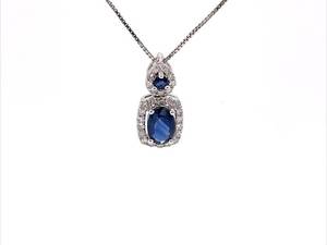 Double Delight Natural Sapphire & Diamond Double Halo Estate Pendant in White Gold VIDEO