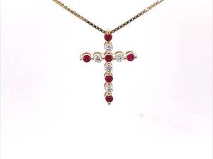 Brand New Faithful Luxury 0.18ctw Natural Ruby and Diamond Classic Cross Pendant Necklace in 14k Yellow Gold $899 Retail VIDEO