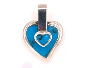Versatile Design Double Heart Turquoise ClipPendant in 925 Sterling Silver Estate