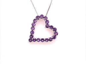 Purple, the Color of Royalty Estate Amethyst Open Heart Halo Pendant in 925 Sterling Silver