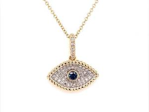 Brand New Attract Abundance 0.30ctw Sapphire & Diamond Evil Eye Pendant Necklace in 14k Yellow Gold $1,799 Retail VIDEO