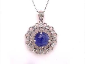 Unique Luxury Tanzanite Cabochon Filigree Nature Wreath Pendant 16 Necklace in 925 Sterling Silver Estate VIDEO
