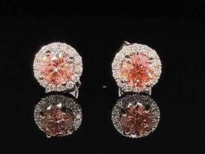 Rare Pink Diamond Stud Earrings in 14k White Gold Diamond Halos 1.00 ctw. $7,900 Retail  VIDEO