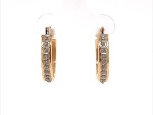 Classic Style Princess Diamond Oval Hoop Earrings in 14k Yellow Gold Estate Must-Have