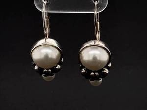 Hand Wrought Style Double Pearl 925 Sterling Silver Bead Cluster Dangle Earrings w Lever Backs