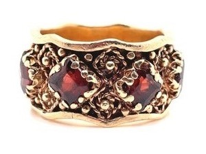 14k Yellow Gold Etruscan Royal Style Eternity Ring w Square Garnets Estate Ring $1975 Retail
