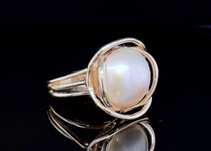 Vintage Estate Ring Featuring a Round Mabe Pearl Set in 14k Yellow Gold Whimsical Crown $1,450 Retail VIDEO