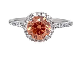 Rare 1.63 ctw. OrangePink Diamond w. White Diamond Halo Estate Ring in 14k White Gold $13,500 Retail VIDEO