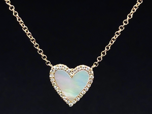 Brand New Hearts of Love Mother of Pearl Diamond Halo Heart Layering 16 Necklace in 14k Yellow Gold $1,050 Retail VIDEO