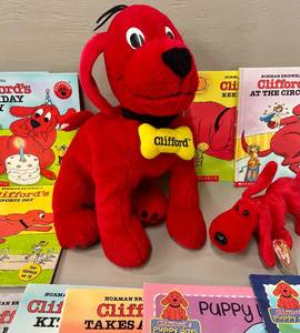 lot 57 image: Lot of Clifford the Big Red Dog Books and Plush