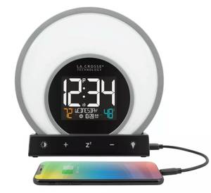 lot 3 image: La Crosse Soluna Mood Light Sound & Alarm Clock w USB Port Temperature & Humidity