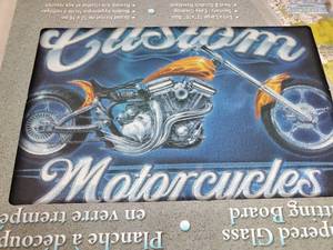 lot 117 image: New Custom Motorcycles Tempered Glass Cutting Board