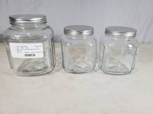 lot 124 image: 3 New Large Glass Jars with Lids
