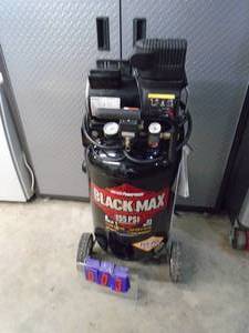 Blackmax 21 gallon 6 hp upright air compressor. Lightly used. Good condition. Tested & works. Has held air for the past month. As shown.