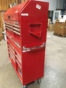 Husky 46 in. 14-Drawer Red Tool Chest Combo slight damage missing keys review pictures customer Returns