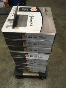 Lot of 9 Cases Grey Wood Parquet 12 in. x 12 in. Residential Peel and Stick Vinyl Tile (30 sq. ft.  case)not used see pictures