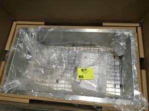 Glacier Bay Tight Radius Stainless Steel 31 in. 18-Gauge Single Bowl Undermount Kitchen Sink with Grid and Straine not used open box see pictures