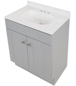 lot 29 image: New 24-in Gray Single Sink Bathroom Vanity with White Cultured Marble Top - See Notes