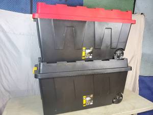 lot 13 image: 2 New Heavy Duty 64 Gallon Totes on Wheels