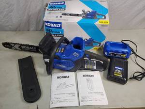 lot 43 image: Kobalt 40 Volt Cordless Lithium Ion Chainsaw with Battery and Charger
