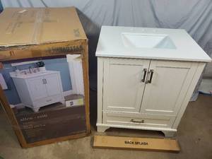 lot 2 image: allen  roth Whittaker 30-in White Undermount Single Sink Bathroom Vanity with White Engineered Stone Top - Shipping Damage, See Notes