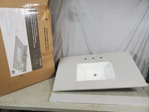 lot 3 image: Bestview Meridian 37-in GrayPolished Engineered Marble Single Sink Bathroom Vanity Top - Shipping Damage, See Pics