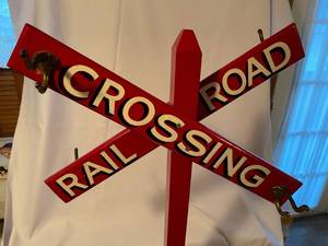 lot 40 image: Fun Hand Made Railroad Crossing Coat Rack