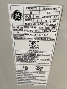 lot 69 image: General Electric 30 Pint  24 Hour Dehumidifier