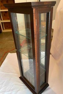 lot 74 image: 3 Shelf Wooden  Glass  Display Piece