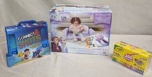 lot 59 image: Crayola Crayons Featuring Colors of the World, 200 Count, Connect 4 Shots Game AND Marshmallow Furniture Flip Open Sofa  Frozen