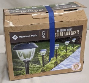 lot 69 image: Members Mark 6 Piece LED Solar Disc Lights - Oil-Rubbed Bronze