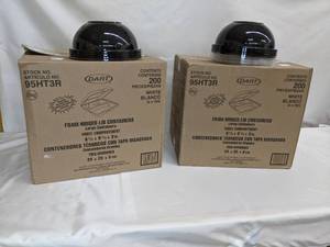 lot 75 image: Dart Foam Hinged Lid Containers, 3-Compartment, 9.25 x 9.5 x 3, White (200 ct.) x 2 AND Large Bowl To-Go Containers With Lids QTY 7