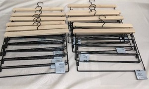 lot 77 image: 5-TIERED WOOD PANTS HANGERS- MADE BY DESIGN (12 Hangers)
