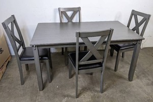 lot 128 image: Grey 5-Piece Ding Set with Black Upholstered Chairs