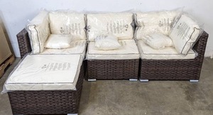 lot 130 image: Saint Birch Carrington Brown Beige 4pc Rattan Sectional Seating Set