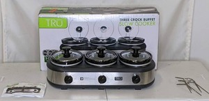 lot 154 image: Electric Slow Cooker, 3x1.5 Quart Triple Slow Cooker Buffet Server, Food Warmer Crock Pot for Party Holiday, Adjustable Temp Removable Ceramic Pots Lid Rests