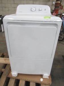 lot 201 image: Hotpoint Dryer 6.2 cu. ft. 240-Volt White Electric Vented Dryer, HTX24EASKWS - UNTESTED - Dent on Lower LH SIDEBACK BOTTOM CORNER.